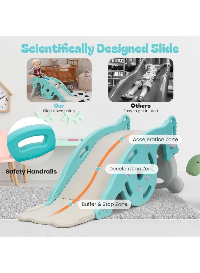 شو وو لعبة هزازة 3 في 1 للأطفال الصغار، زحليقة للأطفال مع حلقة كرة سلة، حصان هزاز قابل للطي متعدد الوظائف، حصان هزاز قابل للطي متعدد الوظائف، مجموعة زحليقة تسلق لمركز أنشطة الأطفال، زحليقة ملعب قابلة للطي، للاستخدام الداخلي والخارجي، للأولاد والبنات من عمر 1-6 سنوات (لون المحيط الأخضر) - Image 4